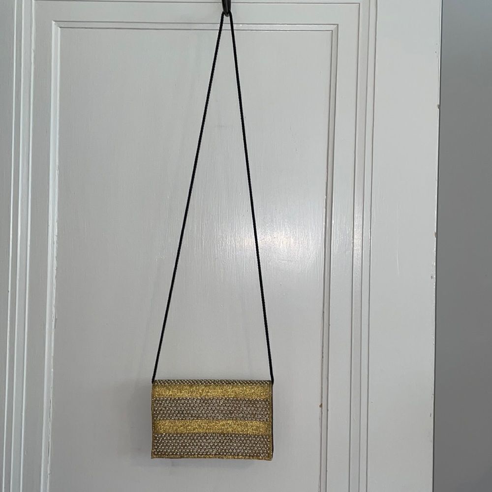 Bechamel gold & pearl beaded crossbody evening bag